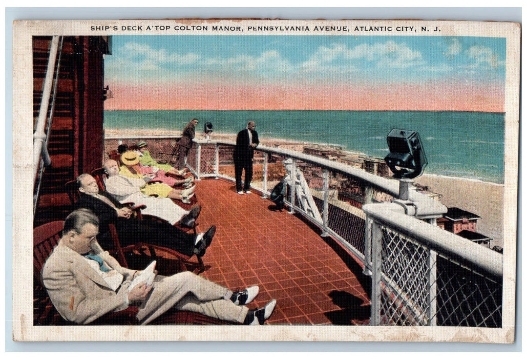 Ship's Deck Atop Colton Manor Pennsylvania Avenue Atlantic City NJ Postcard