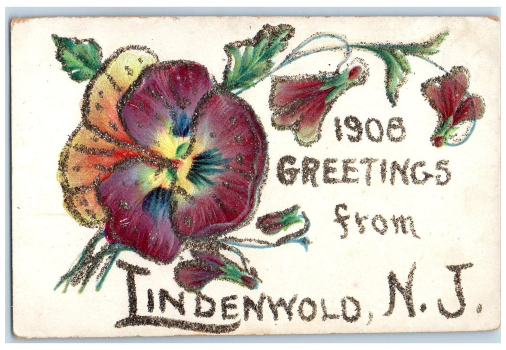 1908 Greetings From Lindenwold New Jersey NJ Embossed Airbrushed Postcard