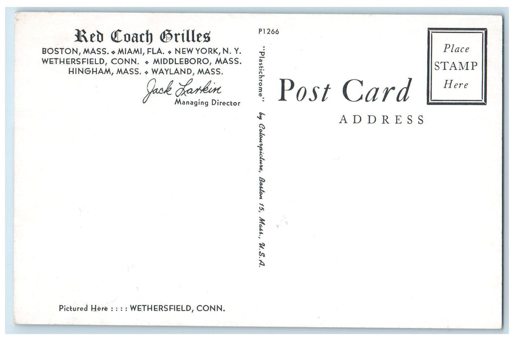 Red Coach Grilles Restaurant Exterior Scene Boston Massachusetts MA Postcard