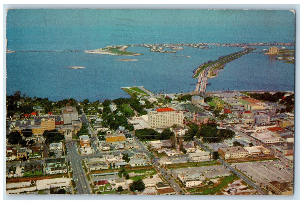 1968 Air View Of Downtown Clearwater Florida FL, Building Street Scene Postcard