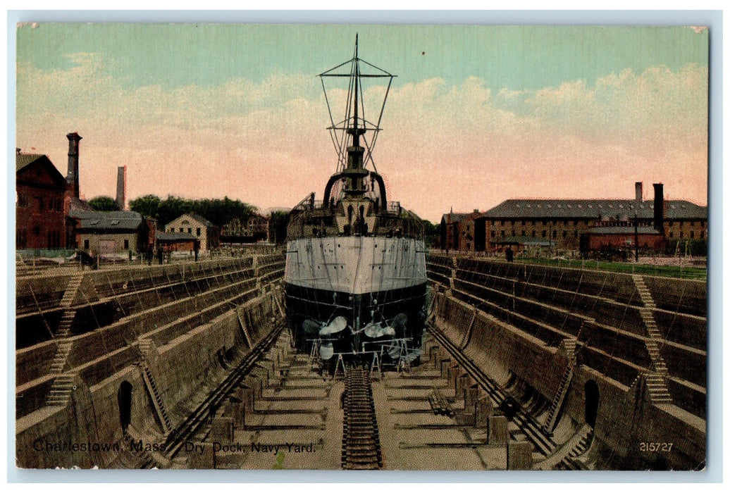 c1910's View Of Dry Dock Navy Yard Charlestown Massachusetts MA Antique Postcard