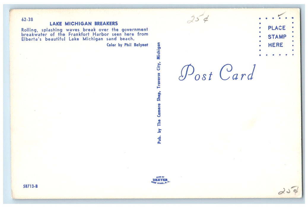 Lake Michigan Breakers Rolling Splashing Waves Scene Frankfort MI Postcard