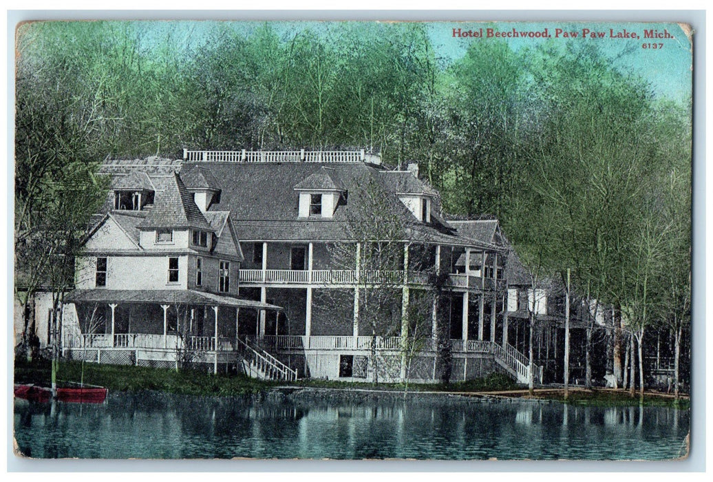 c1910's Scenic View Of Hotel Beechwood Paw Paw Lake Michigan MI Antique Postcard