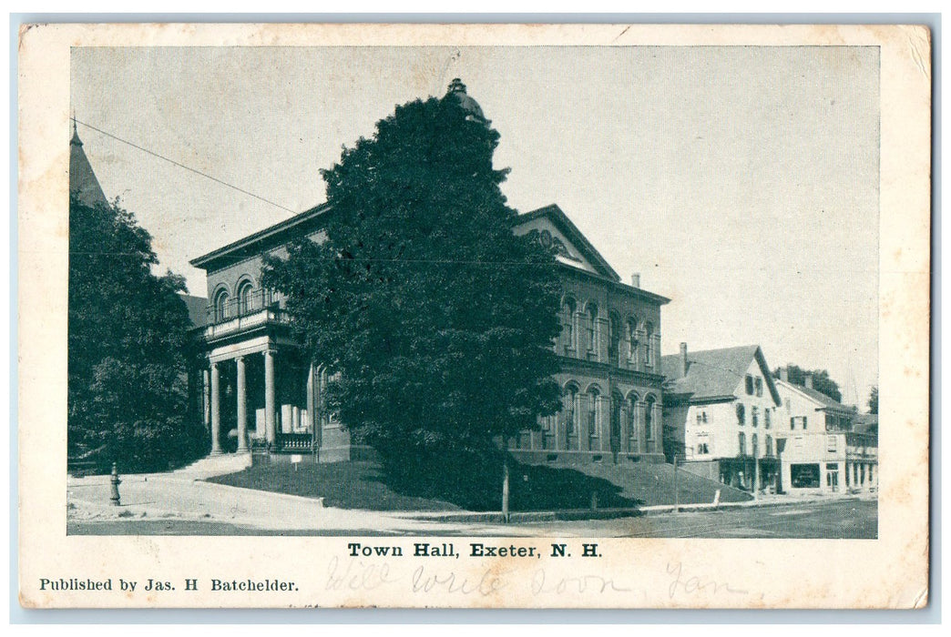 1906 Town Hall Exterior Scene Roadside Exeter New Hampshire NH Antique Postcard