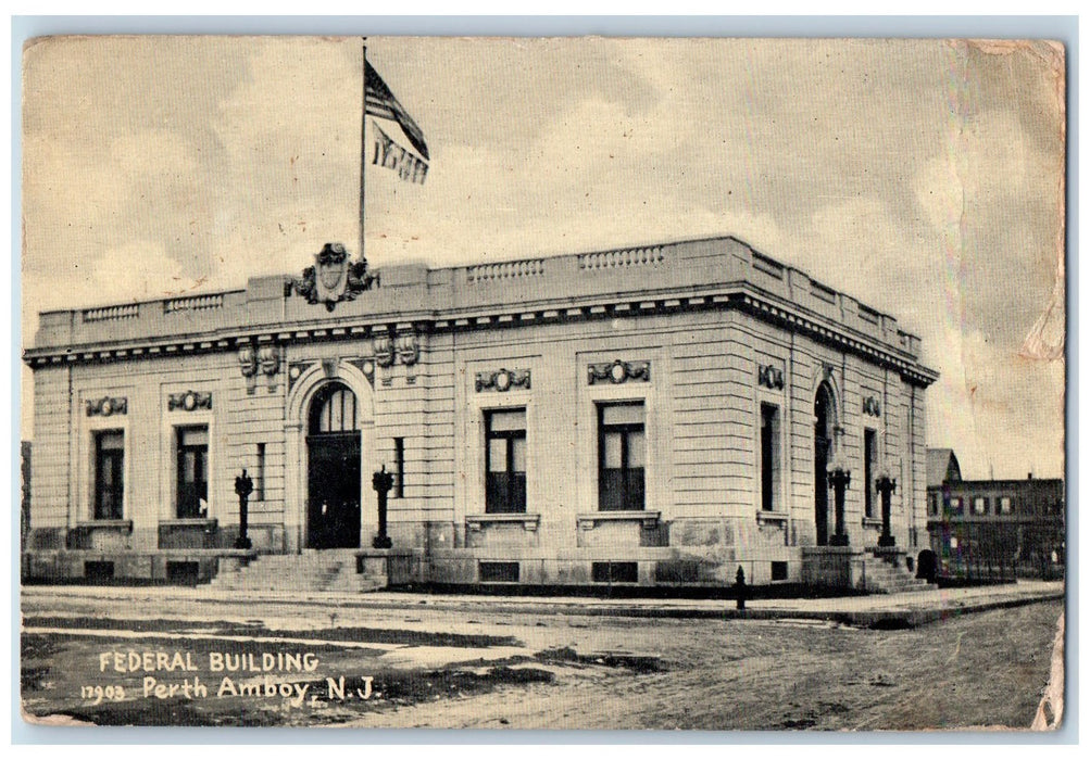 1907 Federal Building Exterior Scene Perth Amboy New Jersey NJ Antique Postcard