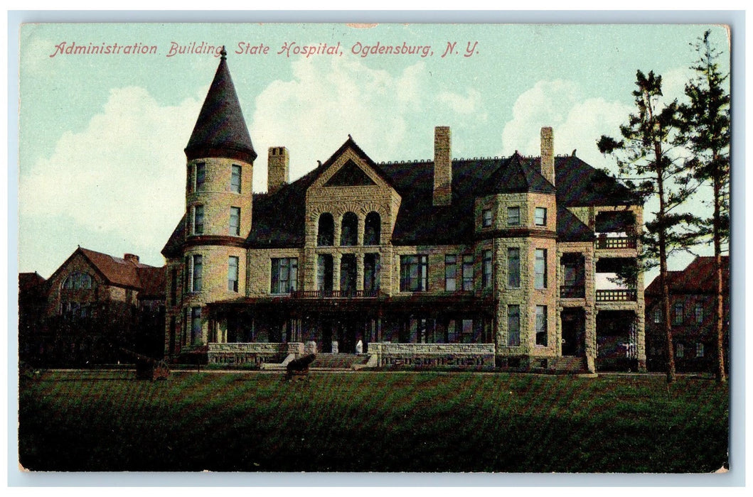 1911 Administration Building State Hospital Ogdensburg Potsdam NY Postcard