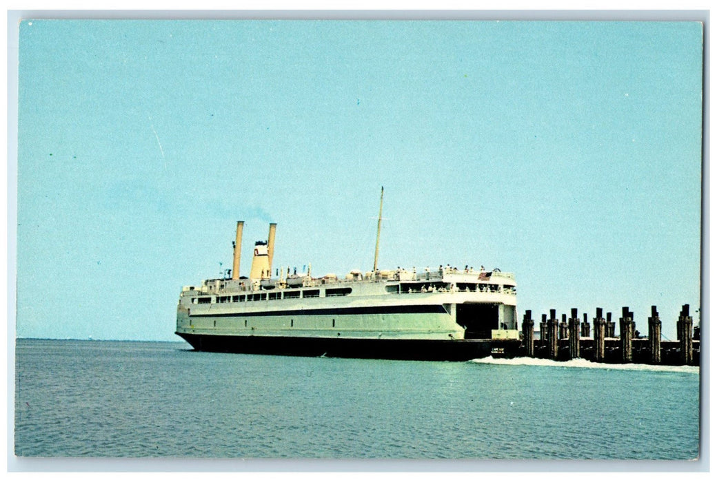 View Of Lewes Cape May Ferry Big Ship Dock Delaware DE Vintage Postcard