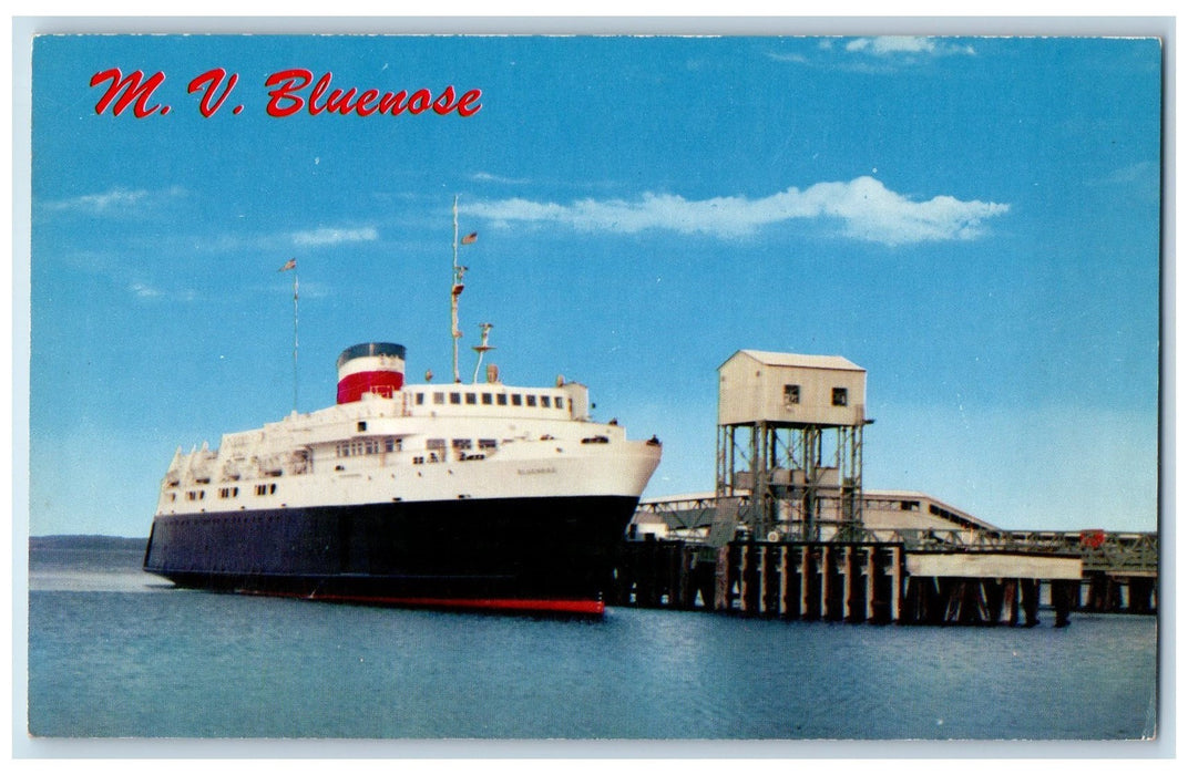 The M.V Bluenose Ferry Ship Docking Bar Harbor ME, Yarmouth Nova Scotia Postcard