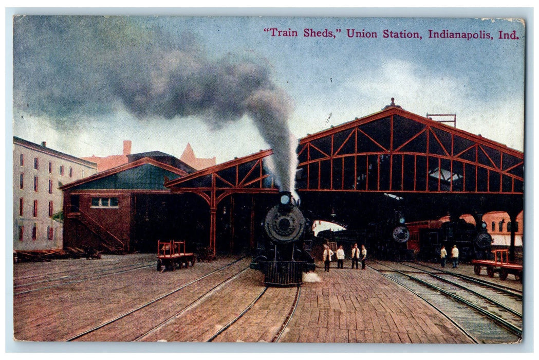1910 View Of Train Sheds Union Station Indianapolis Indiana IN Antique Postcard