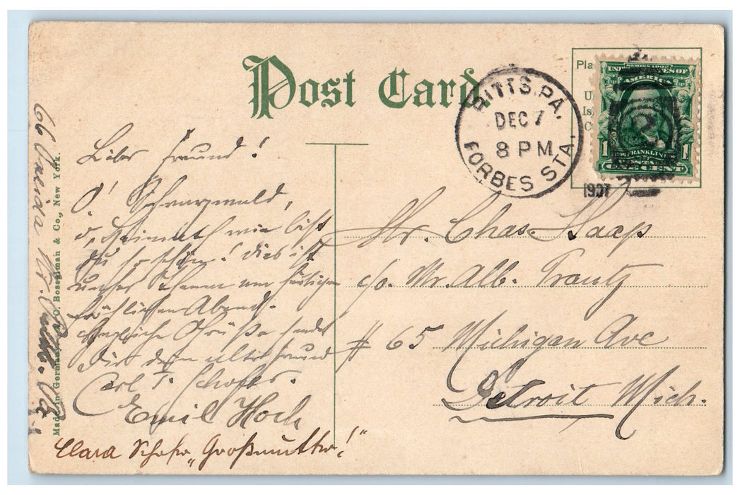 1907 Duquesne Inclined Plane Railway Pittsburg Pennsylvania PA Antique Postcard