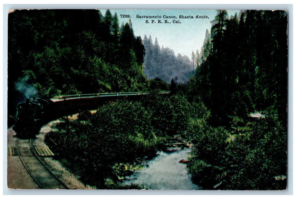 c1910's Sacramento Canon Shasta Route S.P.R.R. Train Railroad CA Postcard