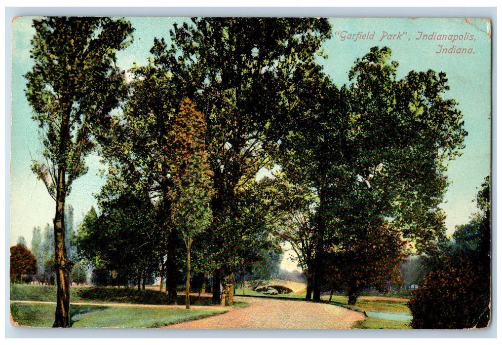 1909 Garfield Park Dirt Road Tree-lined Scene Indianapolis Indiana IN Postcard