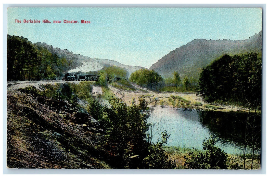 The Berkshire Hills Near Chester Massachusetts MA, Train Railroad Scene Postcard