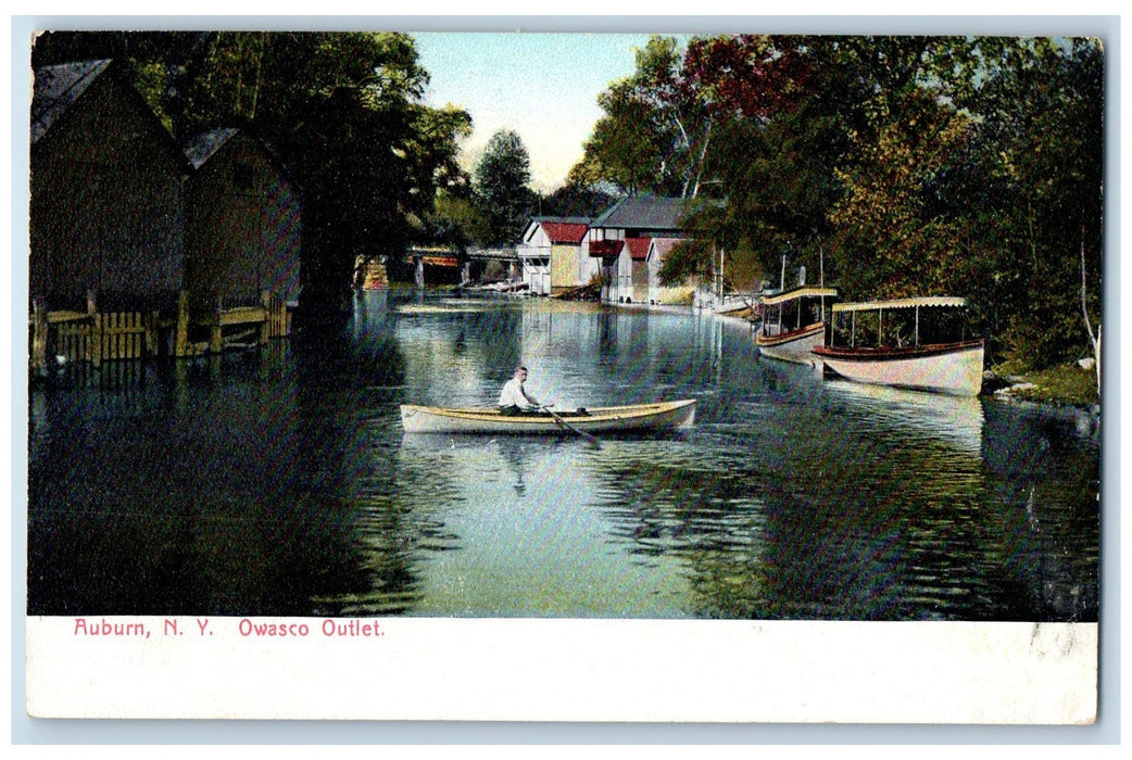 c1905 Owasco Outlet Sailboat Canoeing Scene Auburn New York NY Antique Postcard