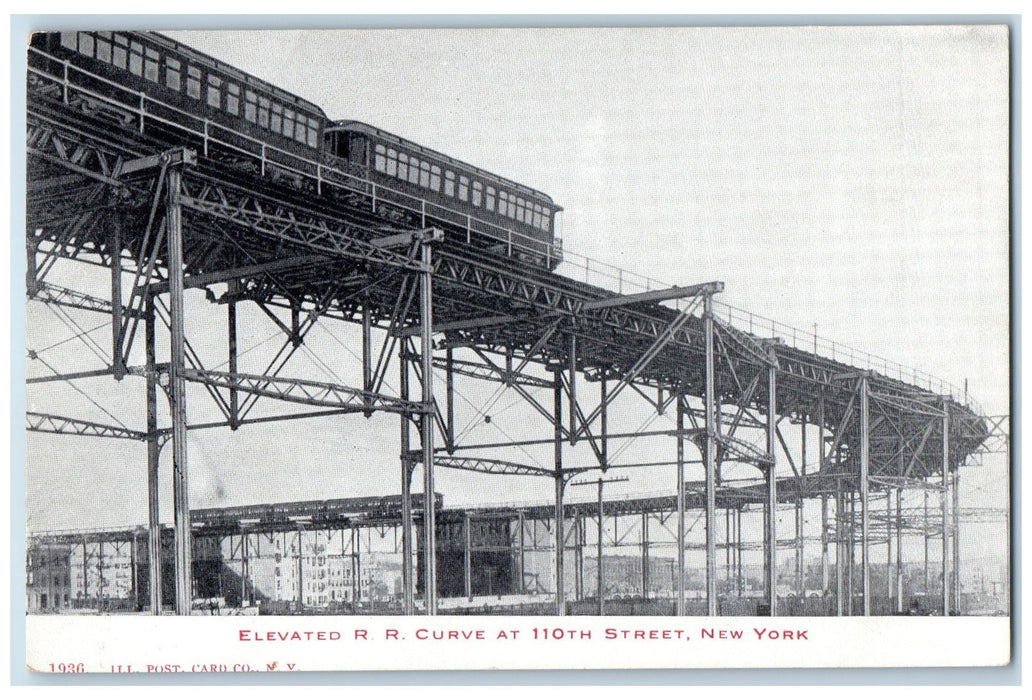 c1905 Elevated R.R Curve At 110th Street Train Railroad New York Postcard