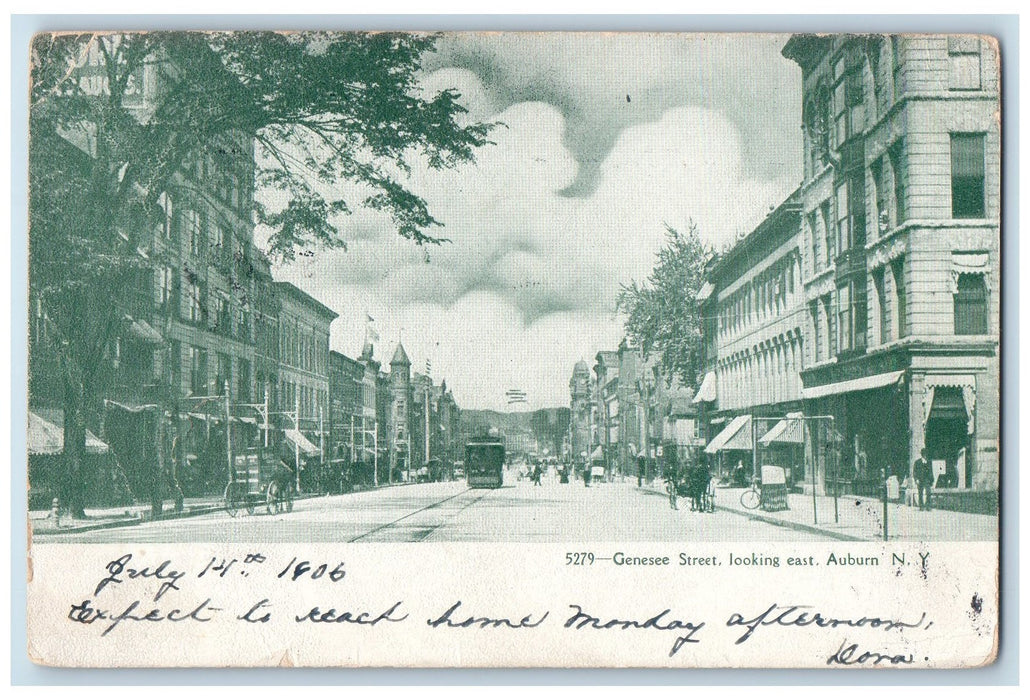 1906 Genesee Street Looking East Auburn New York NY, Horse Carriage Postcard