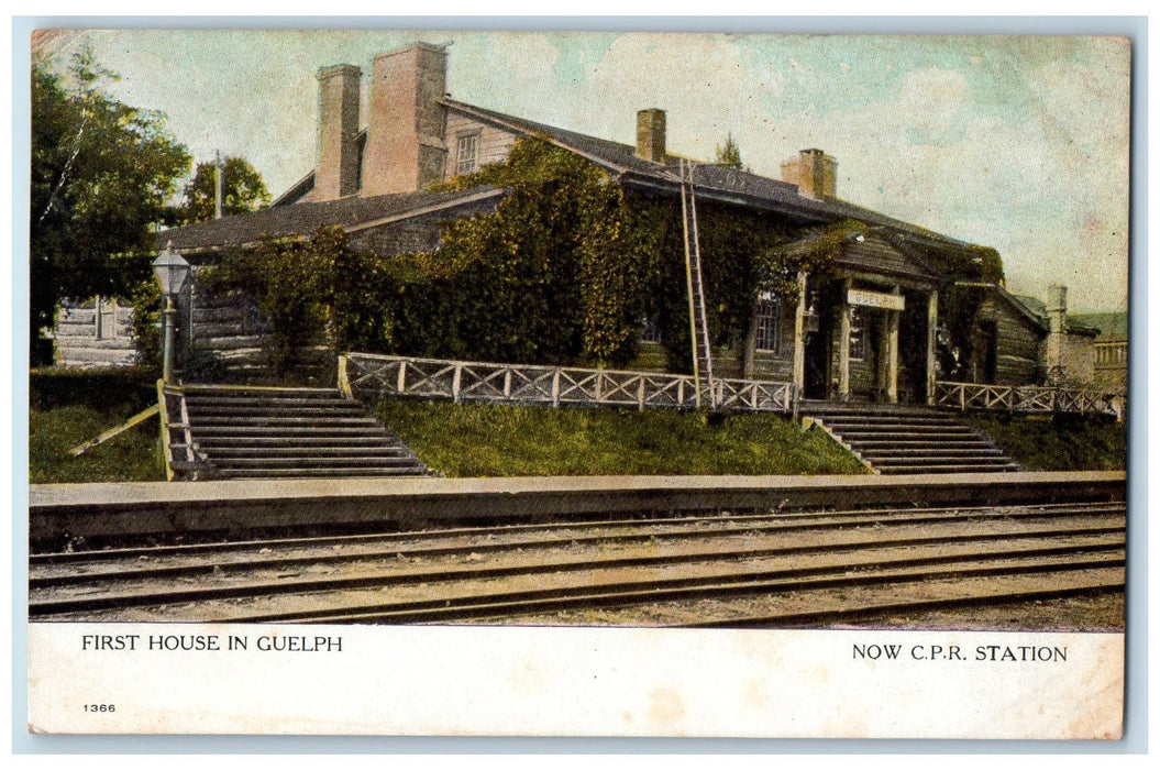 View Of First House In Guelph Now C.P.R. Station Ontario Canada Vintage Postcard