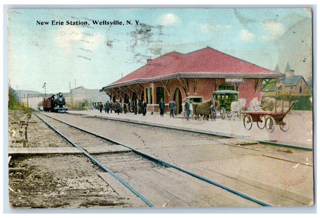 c1910's New Erie Station Train Railroad Wellsville New York NY Antique Postcard