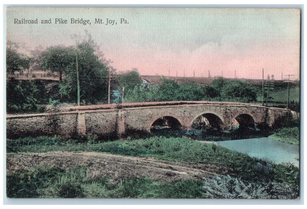 1909 View Of Railroad And Pike Bridge Mt. Joy Pennsylvania PA Antique Postcard