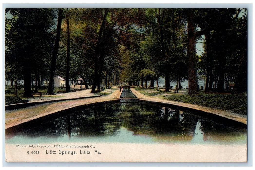 1909 Lititz Springs Pennsylvania PA, Tree-lined Nature View Rotograph Postcard