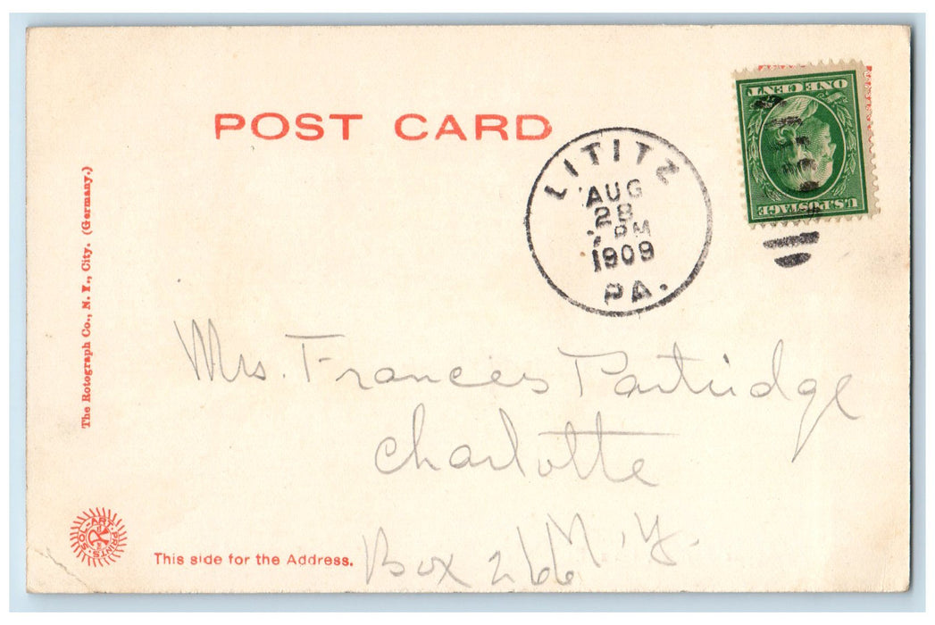 1909 Lititz Springs Pennsylvania PA, Tree-lined Nature View Rotograph Postcard