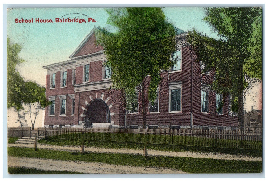 1909 School House Building Exterior Scene Bainbridge Pennsylvania PA Postcard