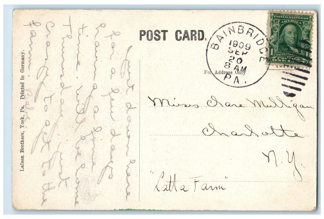 1909 Scenic View Of River Looking North Bainbridge Pennsylvania PA Postcard