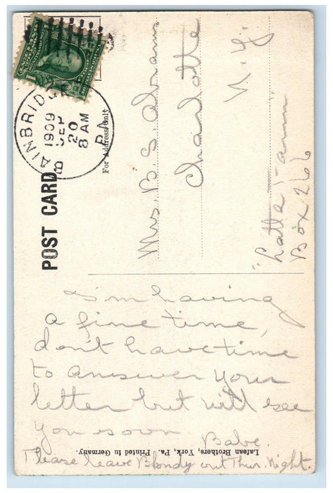 1909 Main Street Looking North Tree-lined Bainbridge Pennsylvania PA Postcard
