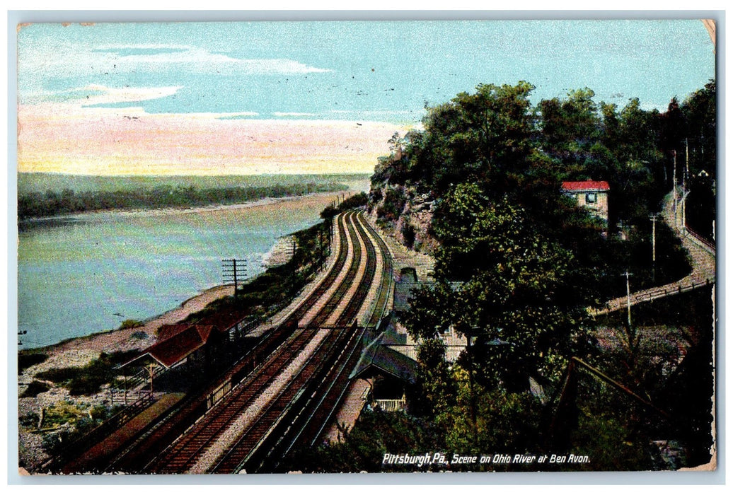 1909 Scene On Ohio River at Ben Avon Pittsburgh Pennsylvania PA Antique Postcard