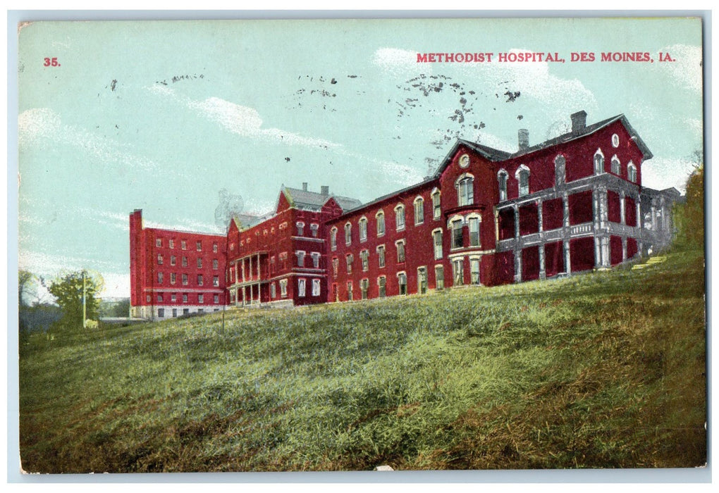 1908 Methodist Hospital Panoramic View Des Moines Iowa IA Antique Postcard