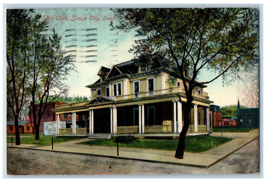 1909 Elks Club Exterior Scene Roadside Sioux City Iowa IA Antique Postcard