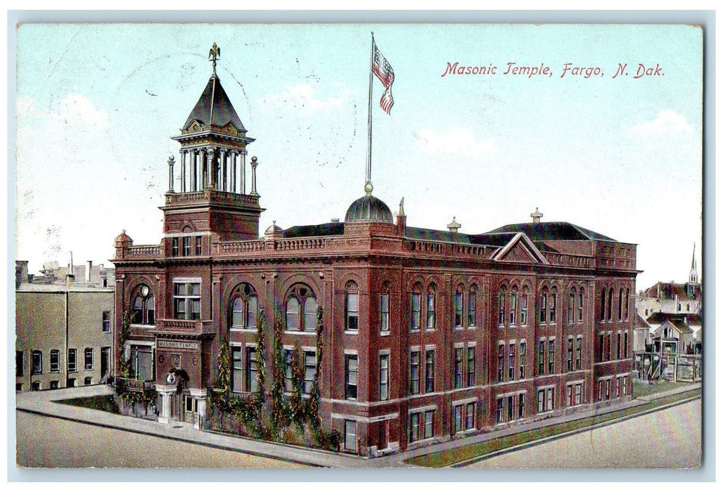 1909 Masonic Temple Building Exterior Scene Fargo North Dakota ND Postcard
