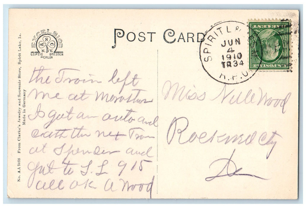1910 Ice Yachting Boat Nature Scene Spirit Lake Iowa IA Antique Posted Postcard
