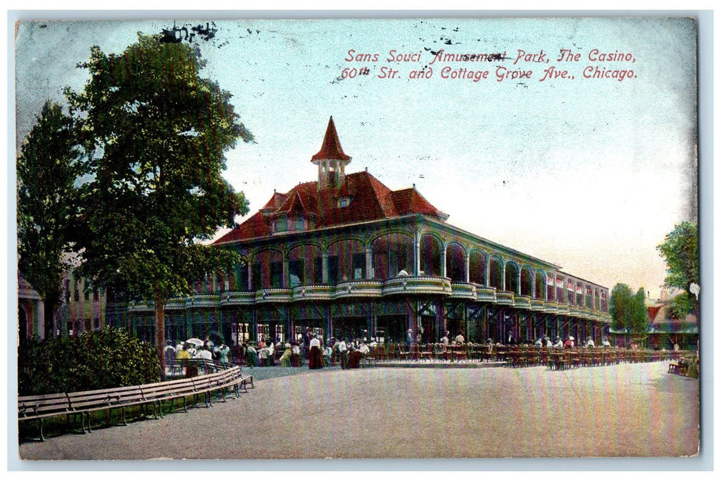 1909 Sans Souci Amusement Park The Casino Chicago Illinois IL Antique Postcard