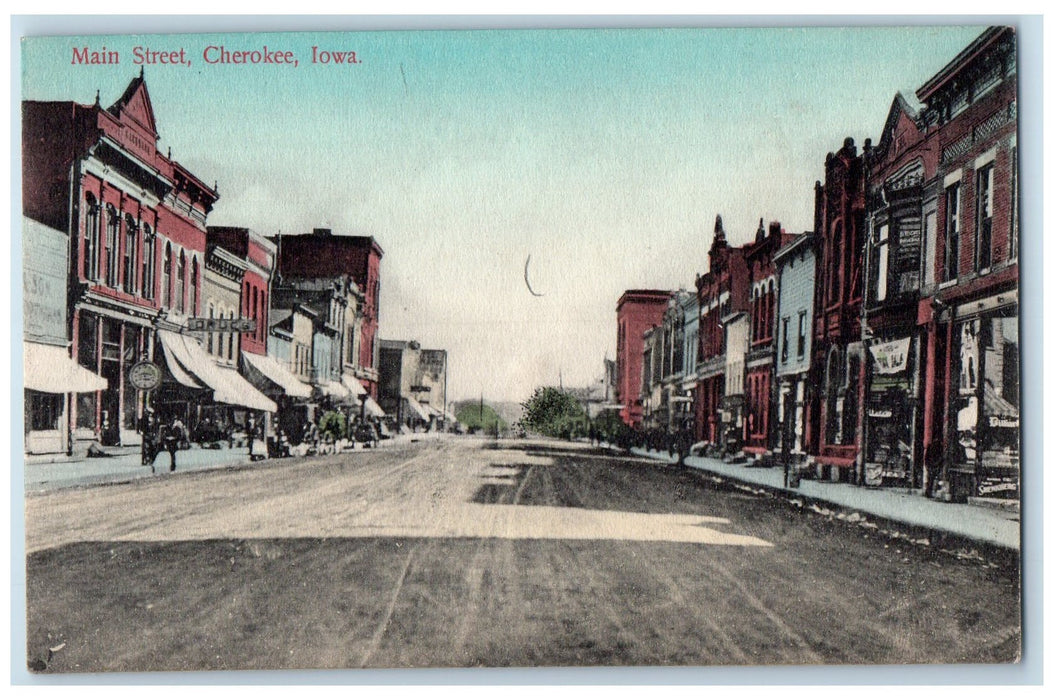 c1910's Main Street Dirt Road Store Building Scene Cherokee Iowa IA Postcard