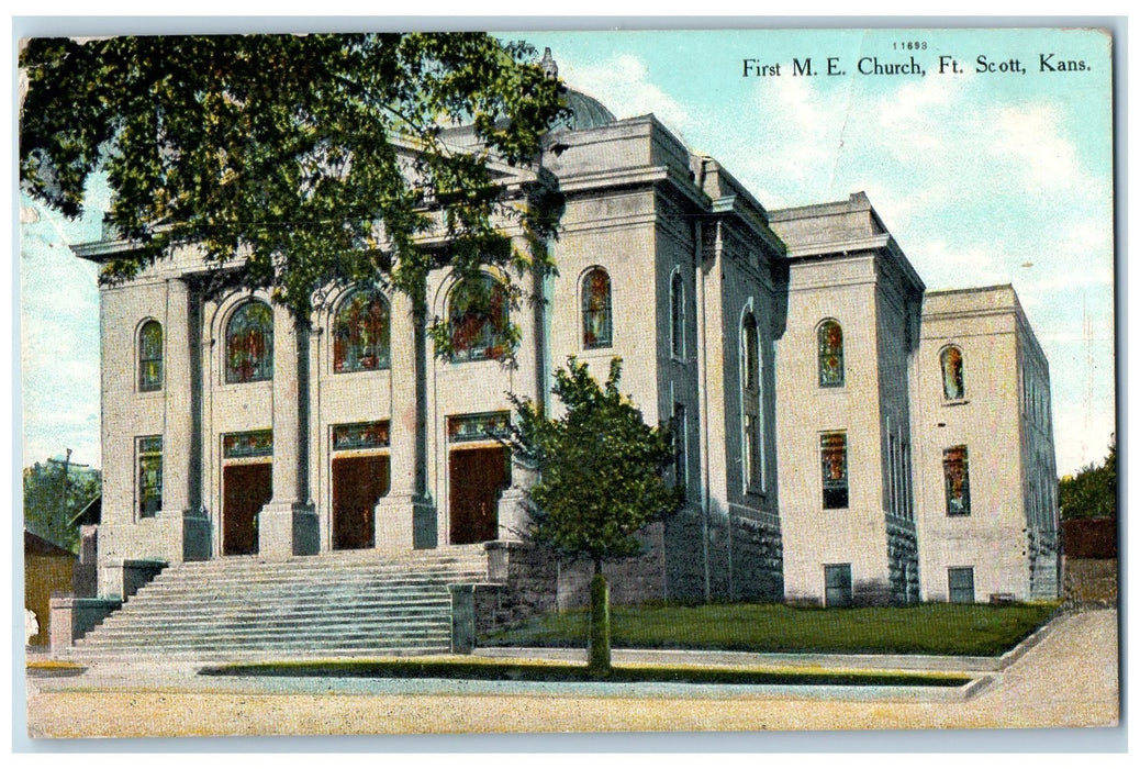 1909 First M.E. Church Exterior Scene Ft. Scott Kansas KS Antique Postcard