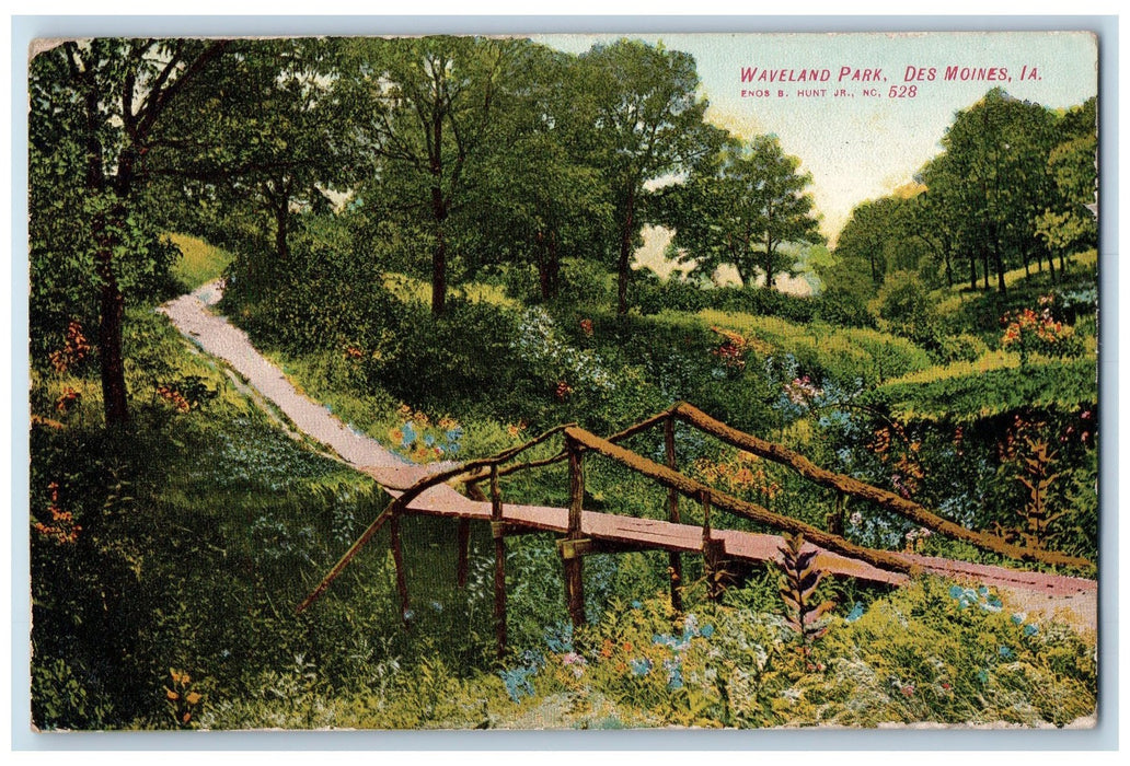 1909 Scenic View Of Waveland Park Garden Des Moines Iowa IA Antique Postcard