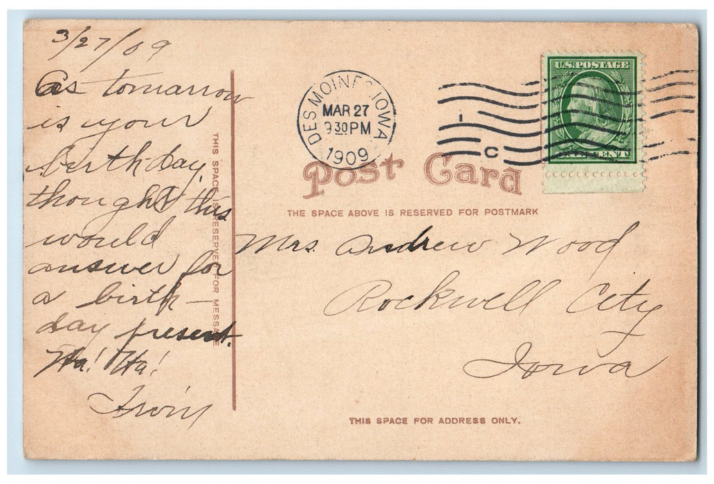 1909 Scenic View Of Waveland Park Garden Des Moines Iowa IA Antique Postcard