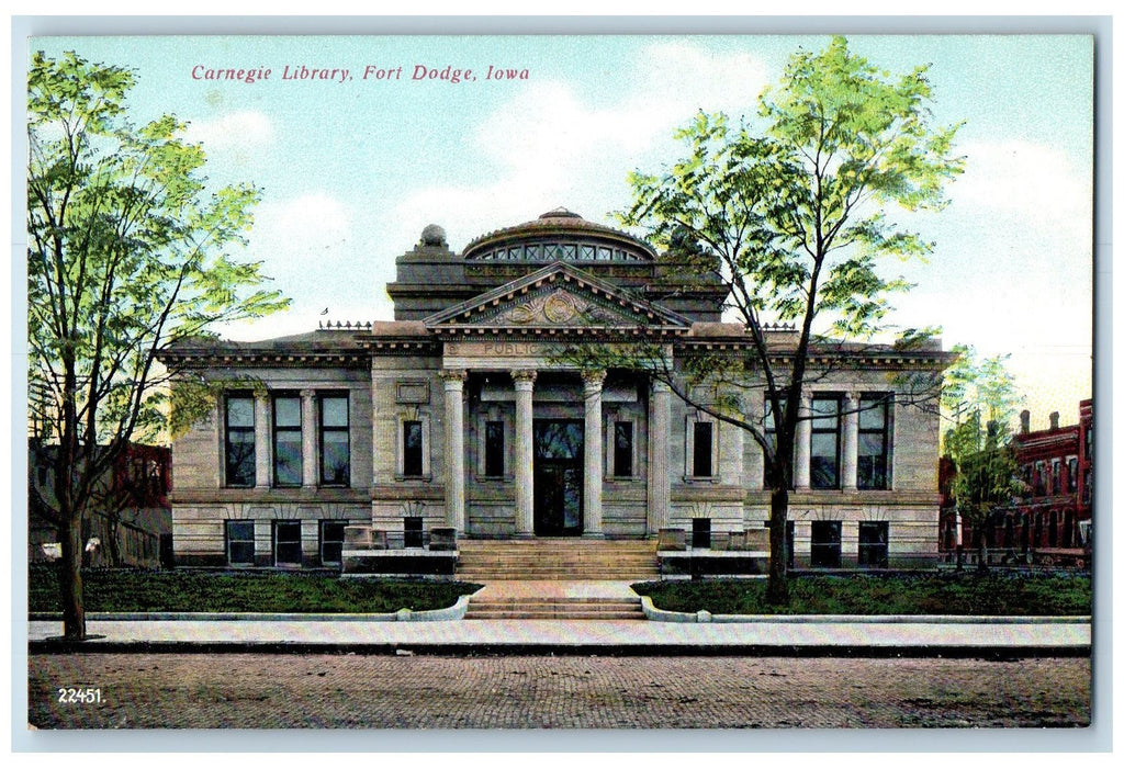 c1910's Carnegie Library Building Exterior Scene Fort Dodge Iowa IA Postcard