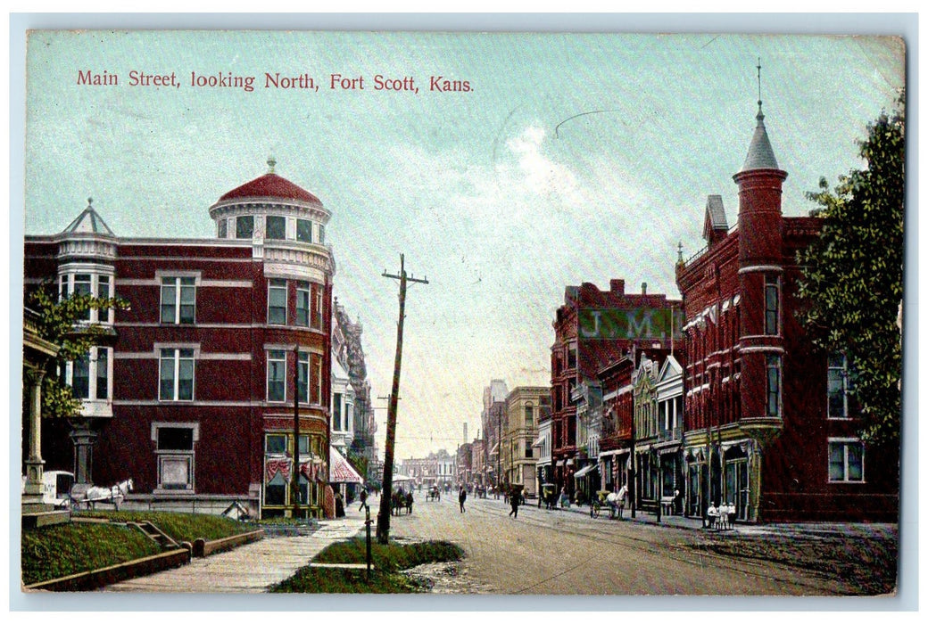 1909 View Of Main Street Looking North Fort Scott Kansas KS Antique Postcard