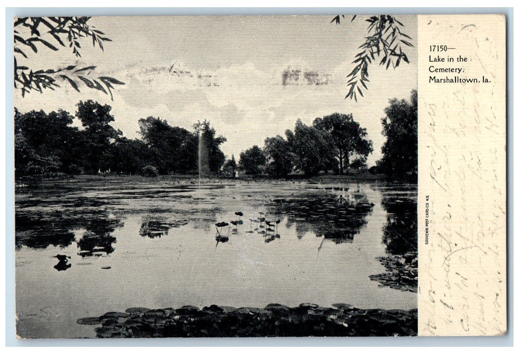 1903 View Of Lake In the Cemetery Marshalltown Iowa IA Antique Posted Postcard