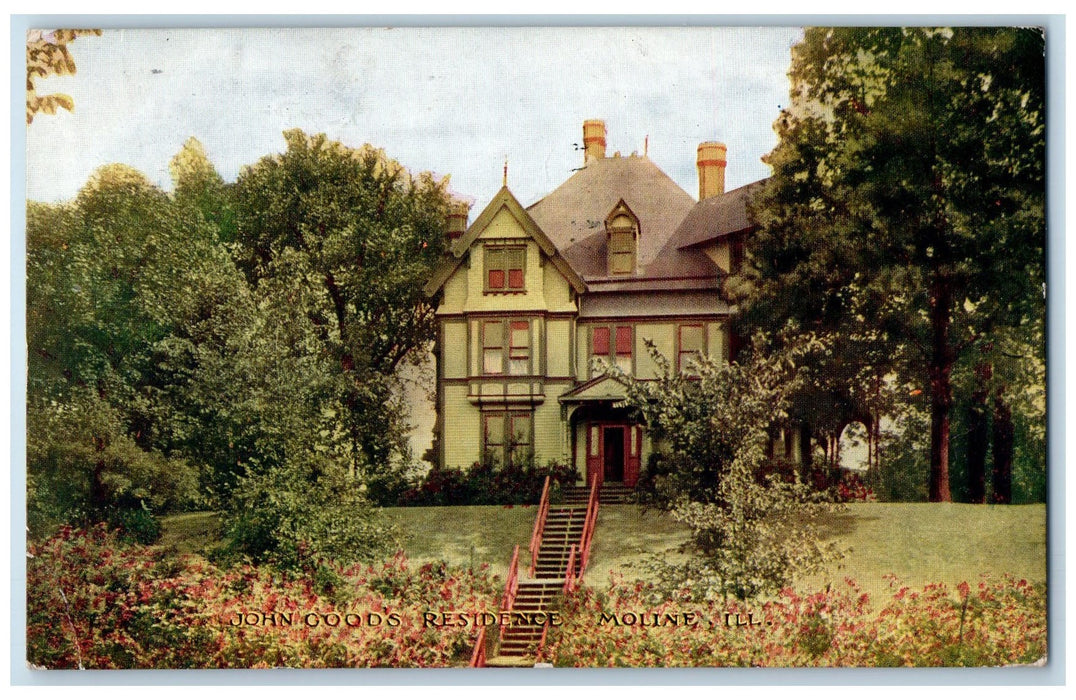 1908 John Goods Residence House Moline Illinois IL, Davenport IA Postcard