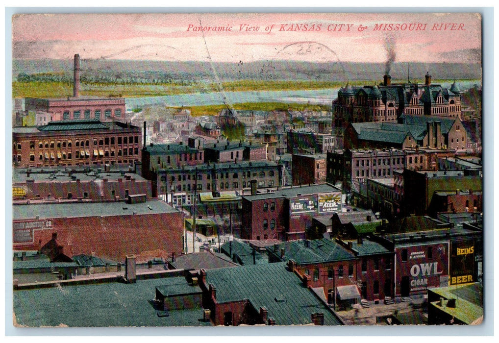 1908 Panoramic View Of Kansas City & Missouri River MO Antique Posted Postcard