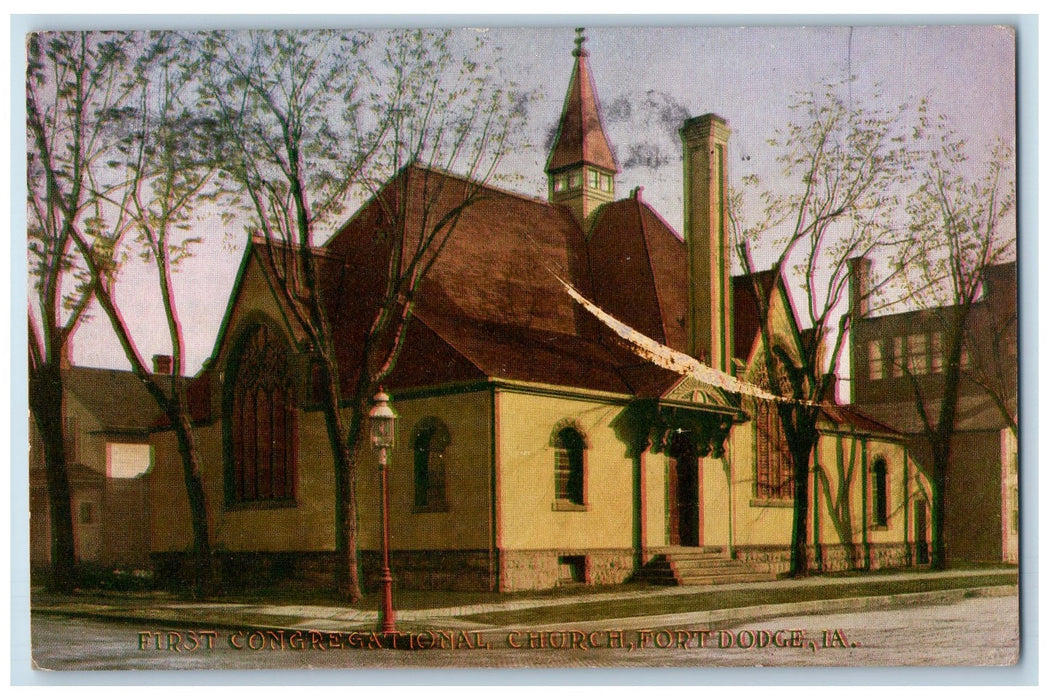 1908 First Congregational Church Exterior Scene Fort Dodge Iowa IA Postcard