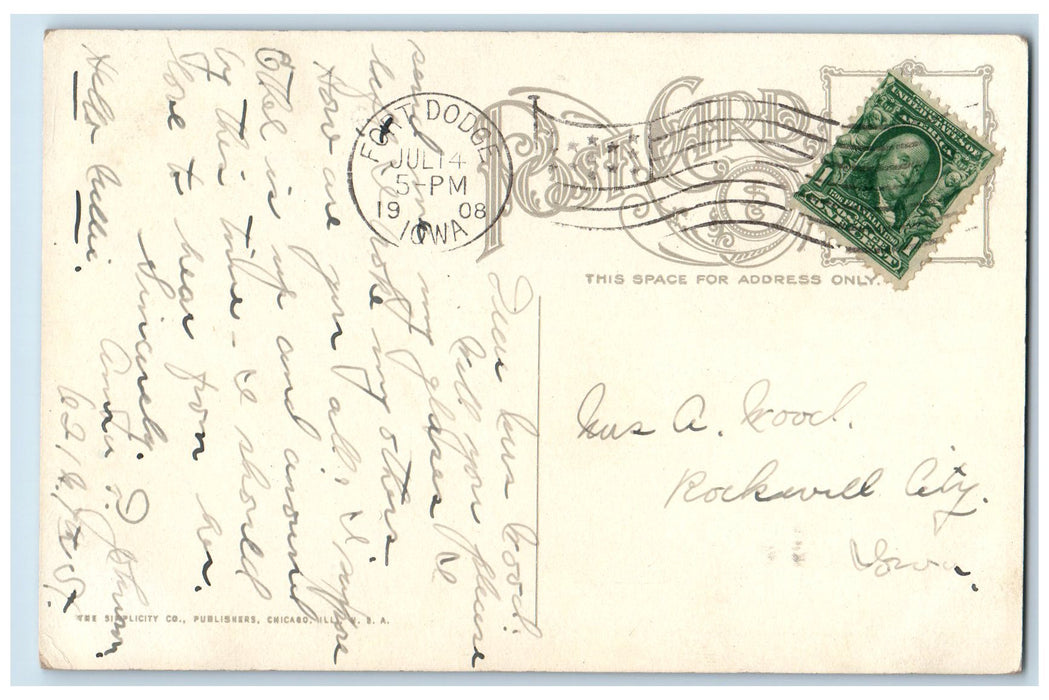 1908 First Congregational Church Exterior Scene Fort Dodge Iowa IA Postcard