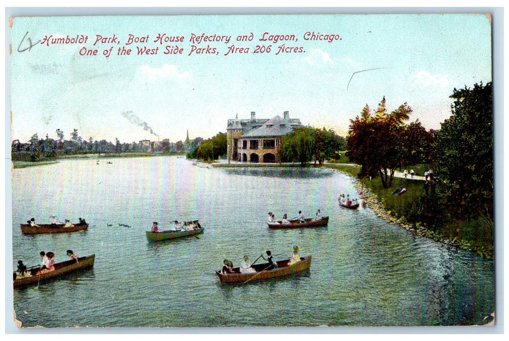 Humboldt Park Boat House Refectory And Lagoon Chicago Illinois IL Postcard