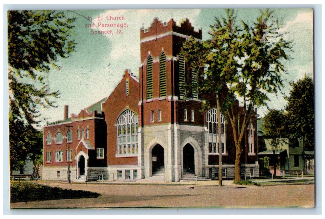 1909 View Of M.E. Church And Parsonage Spencer Iowa IA, Minneapolis MN Postcard