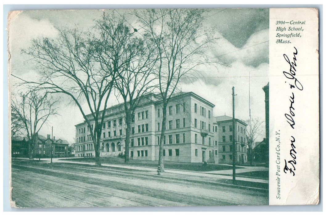 1905 View Of Central High School Building Springfield Massachusetts MA Postcard