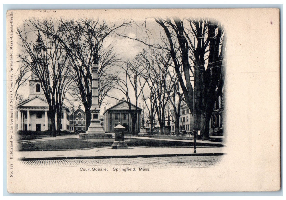 1905 Court Square Park Statue Scene Springfield Massachusetts MA Postcard