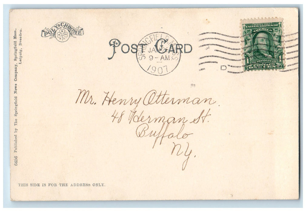 1907 North Chesnut Street School Building Springfield Massachusetts MA Postcard